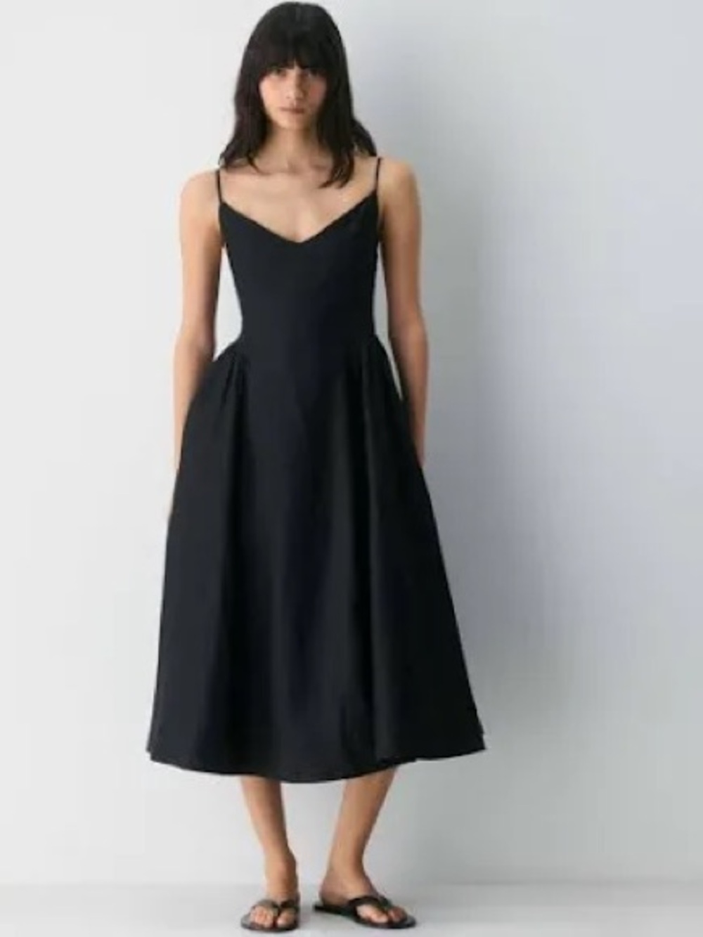 Babaton Black Spaghetti-Strap Midi Dress